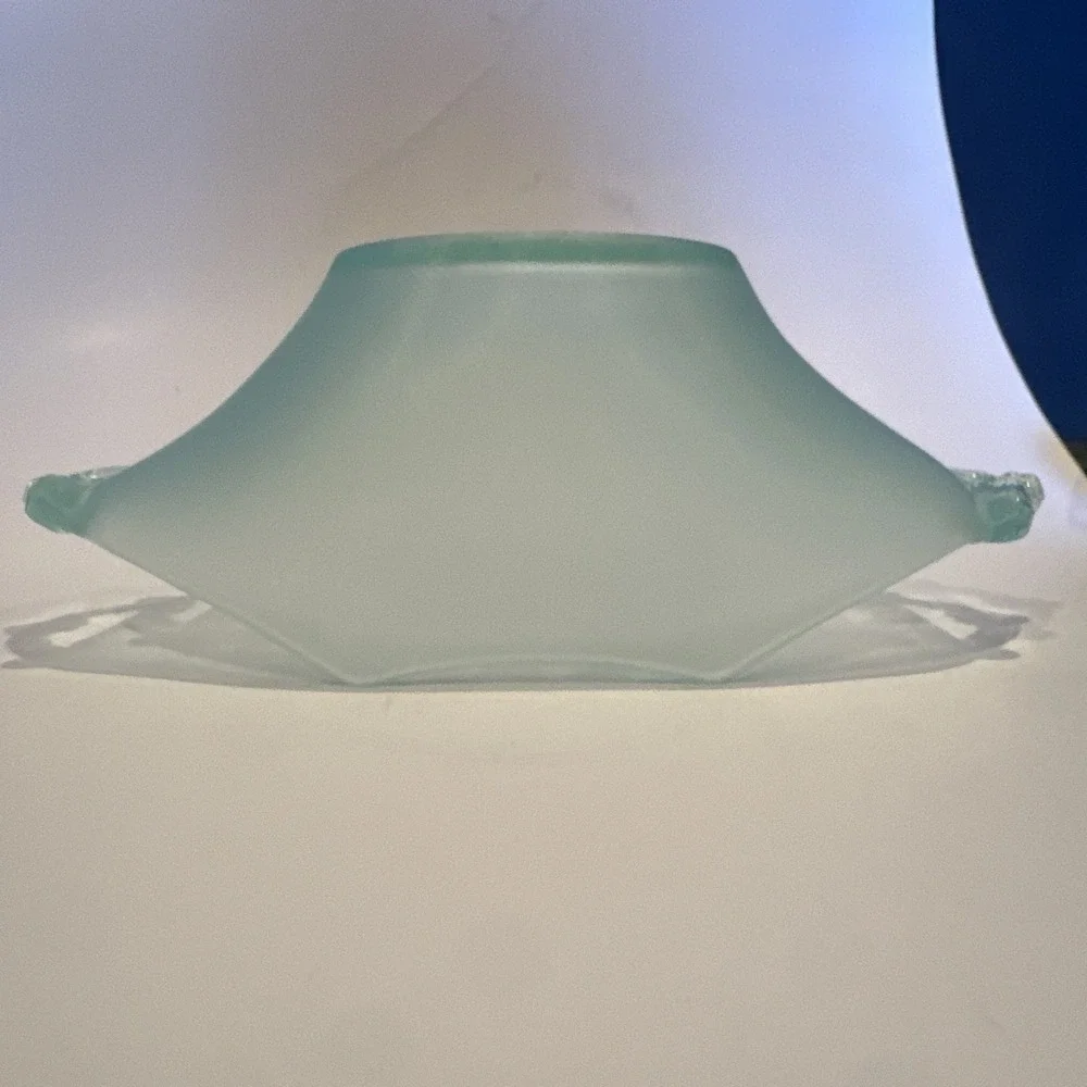 Vintage Depression Glass Green Satin Lancaster Octagon 924 Handled Nappy Bowl